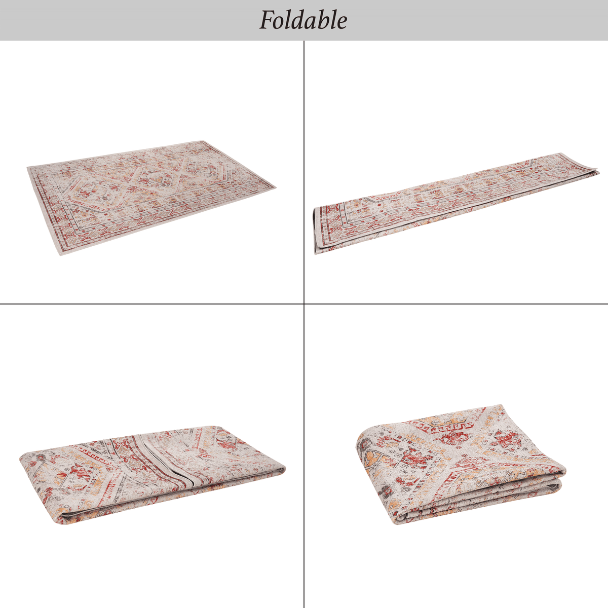 RAINLEX 5 ft. x 8 ft. Vintage Area Rug, Non-Slip Low-Pile in Beige