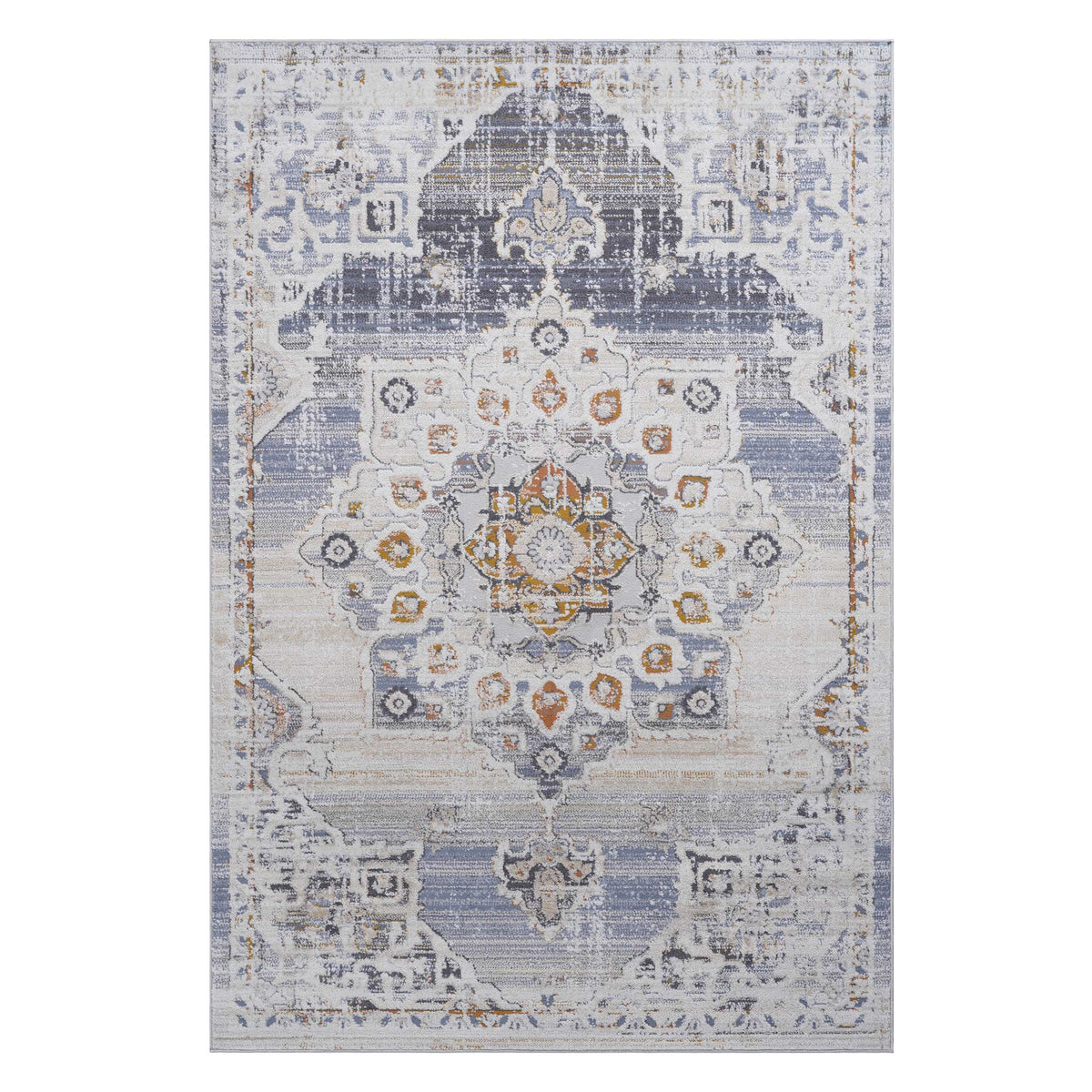 RAINLEX 5' x 7' Medallion Non-Shedding Area Rug in Cream/Gold
