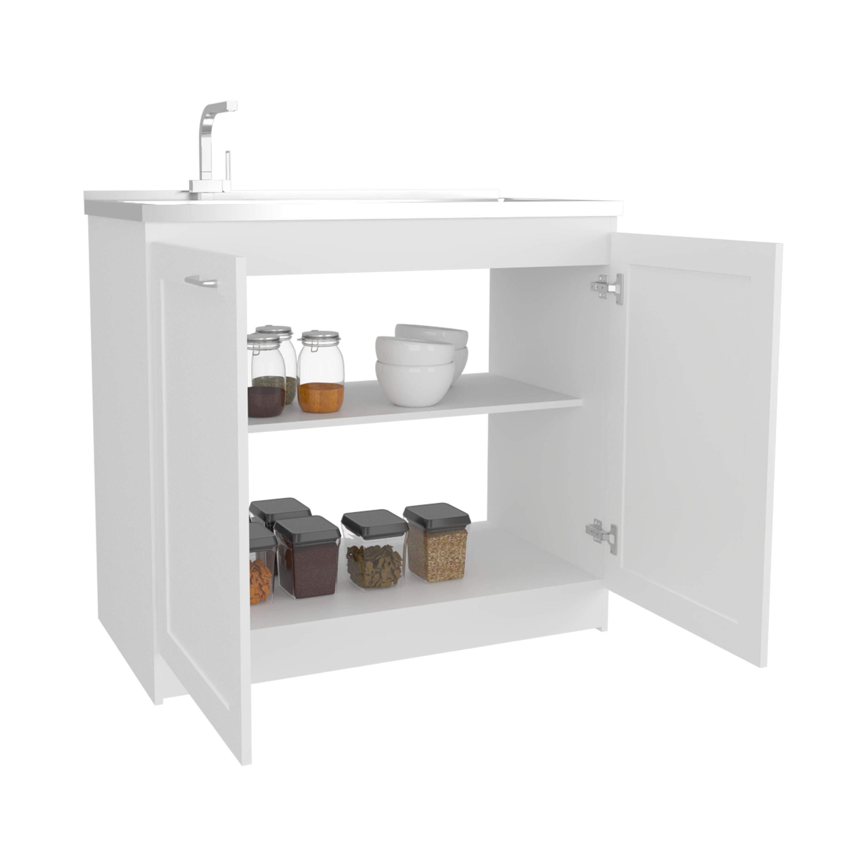 Rainlex Zurich 39" Utility Sink Cabinet with Stainless Steel Sink, White