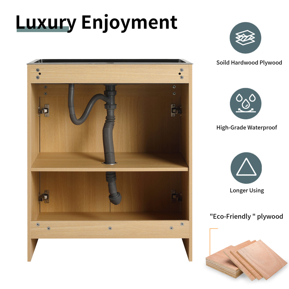 RAINLEX 28" Freestanding Bathroom Vanity with Stainless Steel Sink in Oak