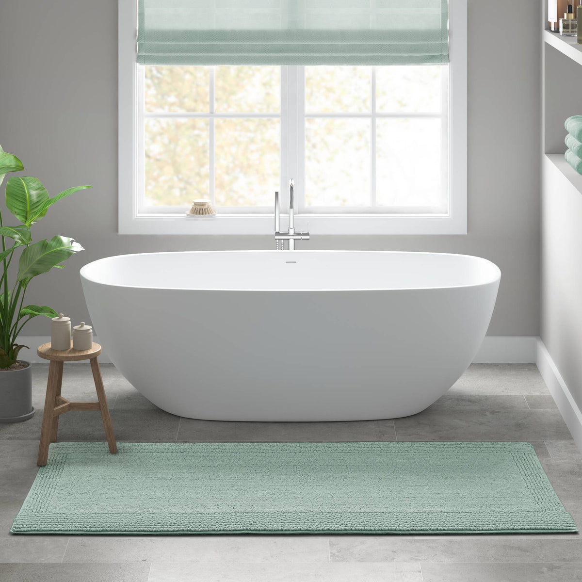 RAINLEX 17" x 24" Reversible Cotton Bath Rug in Green