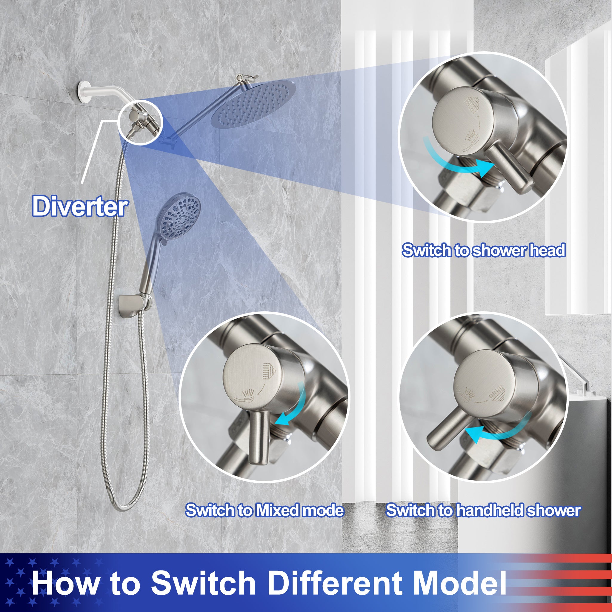 Shower System with Rain Shower Head and Handheld Shower (S2008)