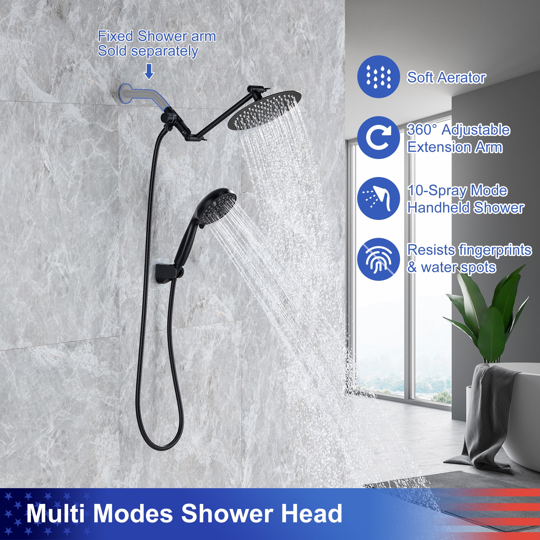Shower System with Rain Shower Head and Handheld Shower (S2008)