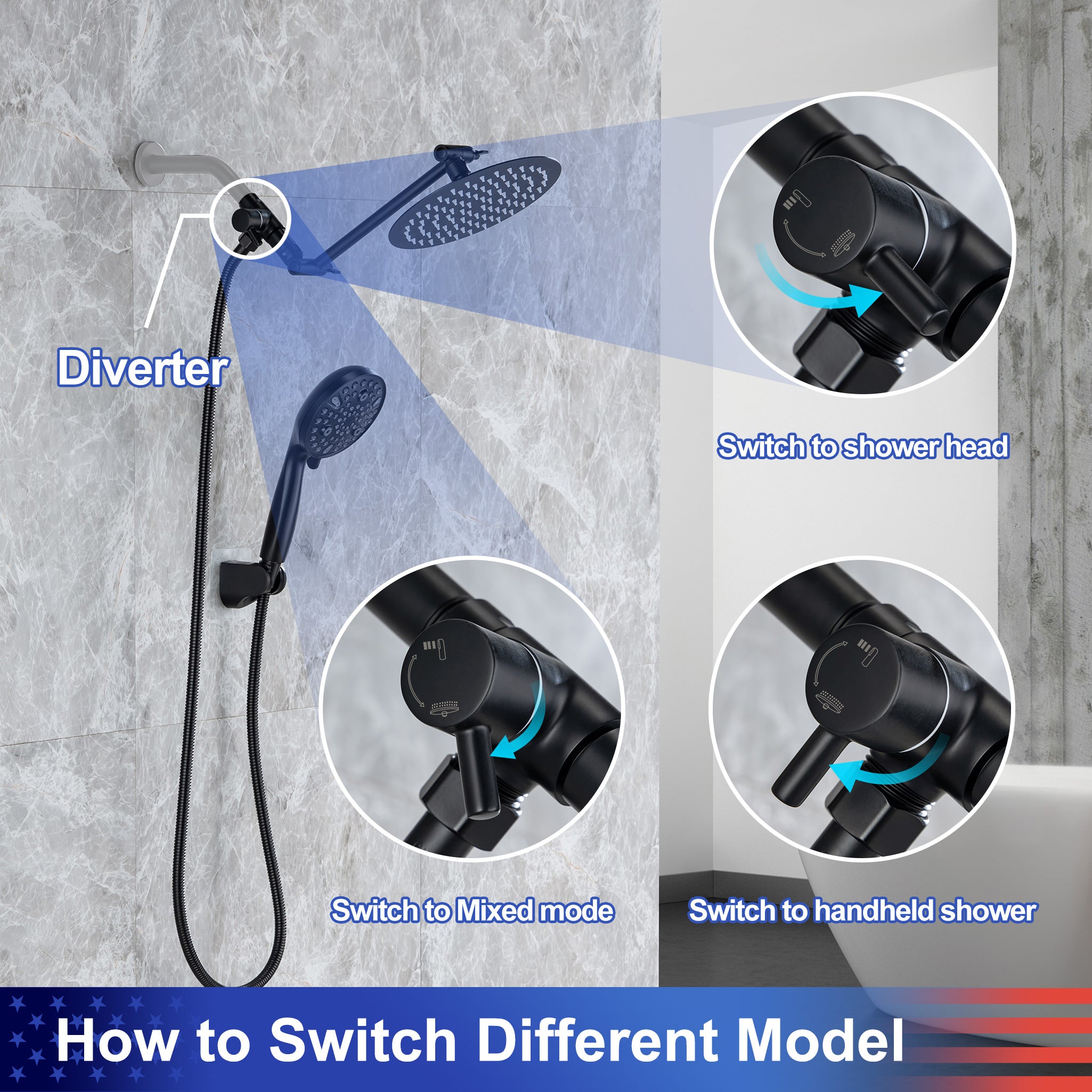 Shower System with Rain Shower Head and Handheld Shower (S2008)