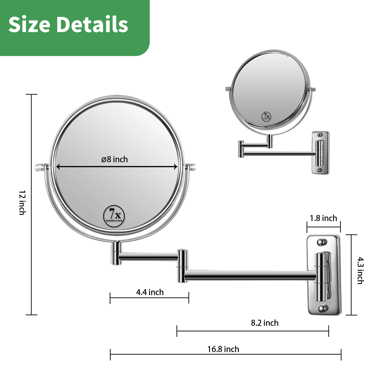 RAINLEX 8 in. Wall-Mount Makeup Vanity Mirror