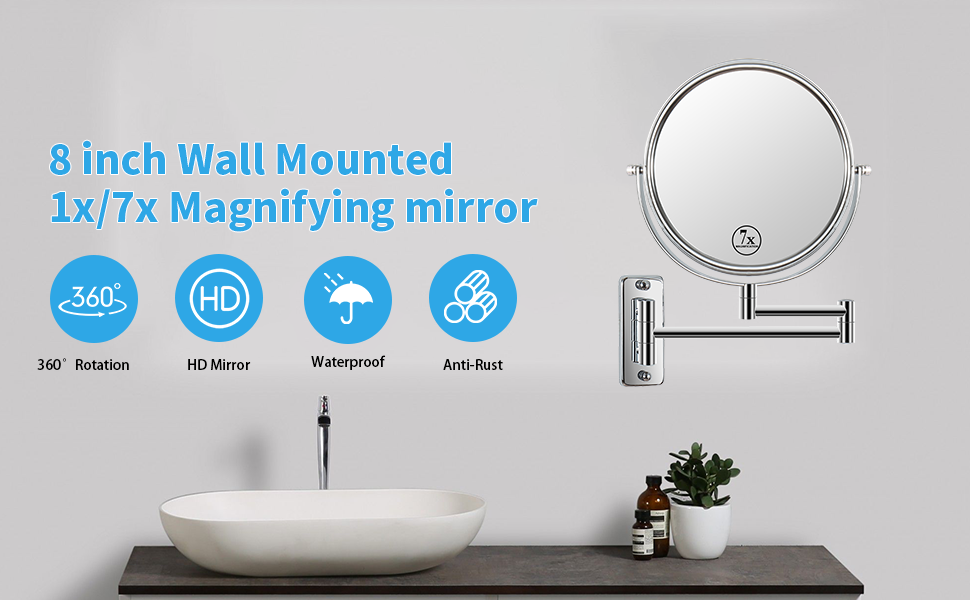 RAINLEX 8 in. Wall-Mount Makeup Vanity Mirror