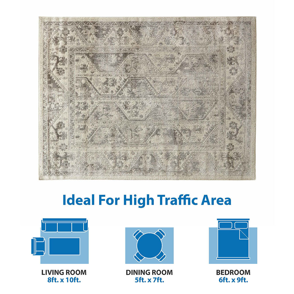 RAINLEX Tiled Border Non-Shedding Area Rug