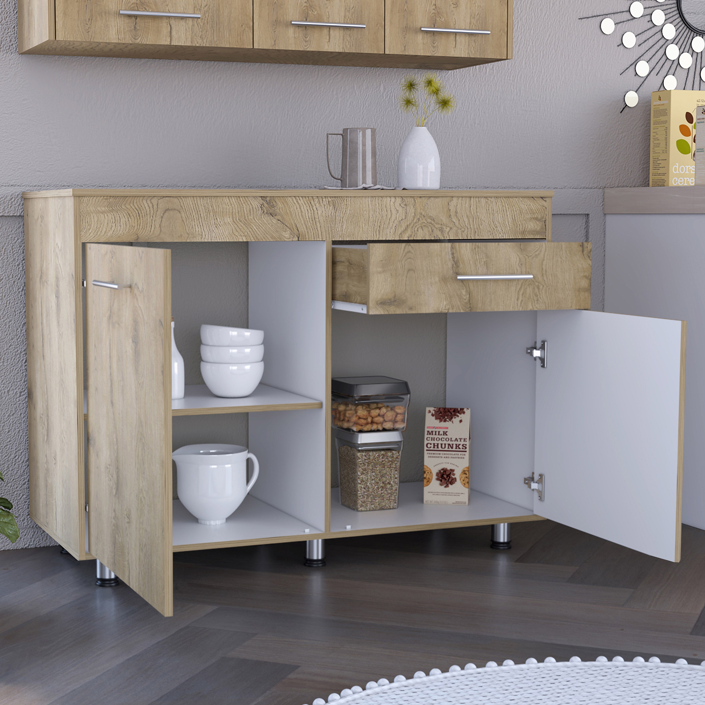 Rainlex 47" Freestanding Utility Sink Cabinet with Drawer, White/Aged Oak