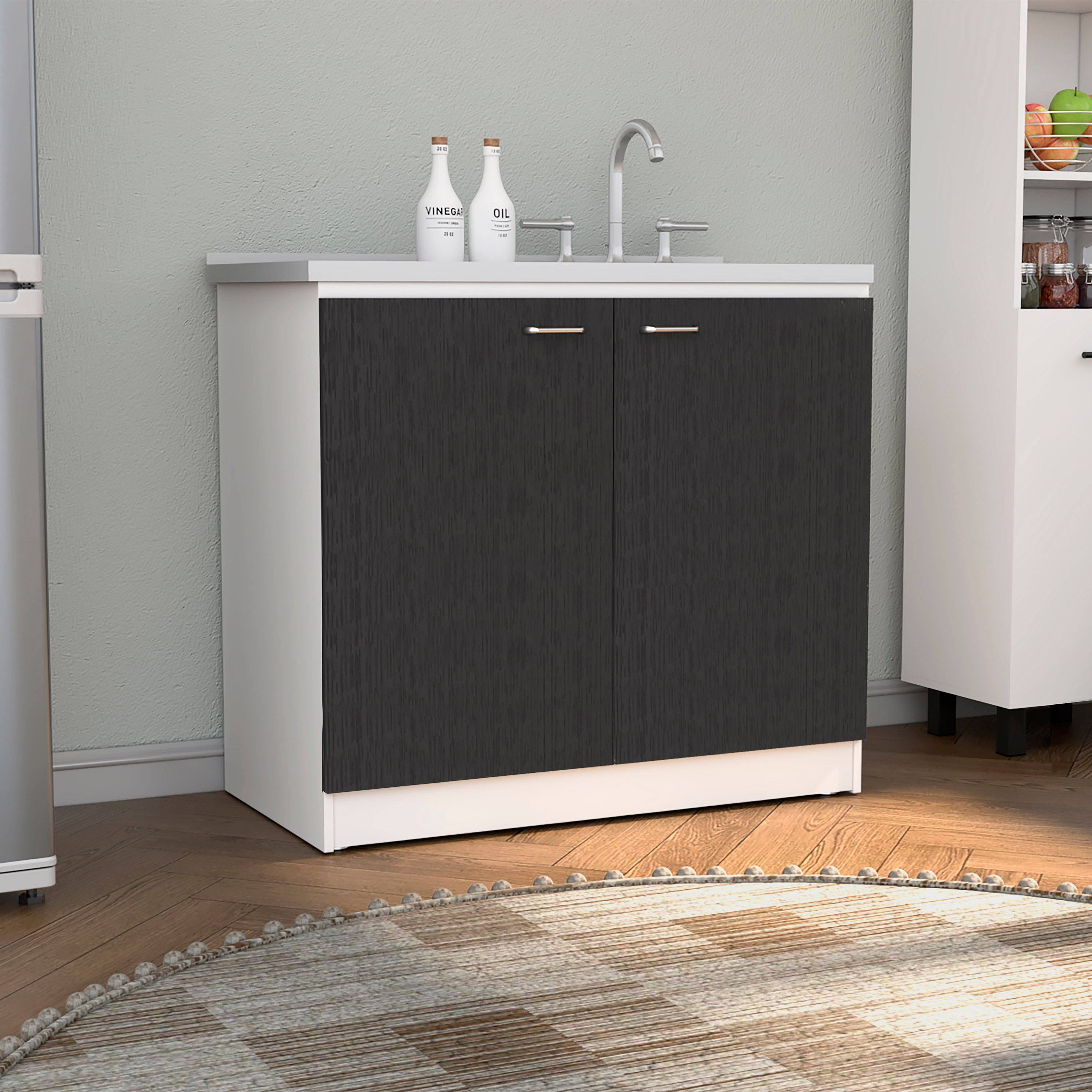 Rainlex 39" Freestanding Utility Sink Cabinet with Double Stainless Steel Basins, Soft-Close Doors