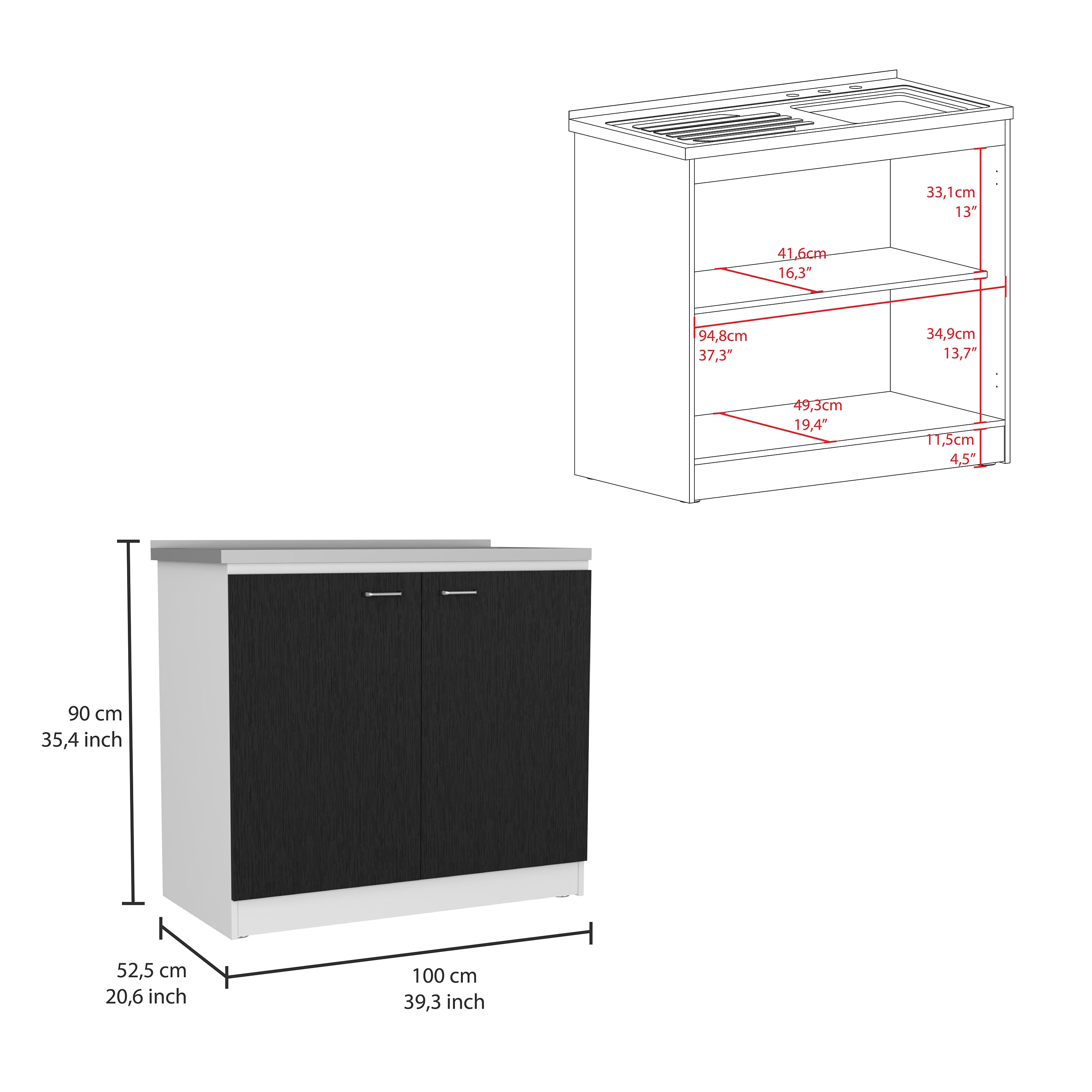 Rainlex 39" Freestanding Utility Sink Cabinet with Double Stainless Steel Basins, Soft-Close Doors