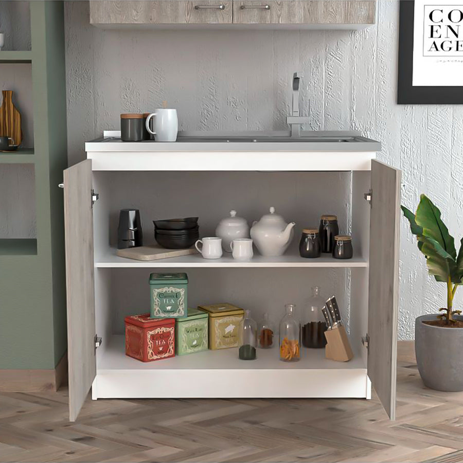 Rainlex 39" Freestanding Utility Sink Cabinet with Double Stainless Steel Basins, Soft-Close Doors