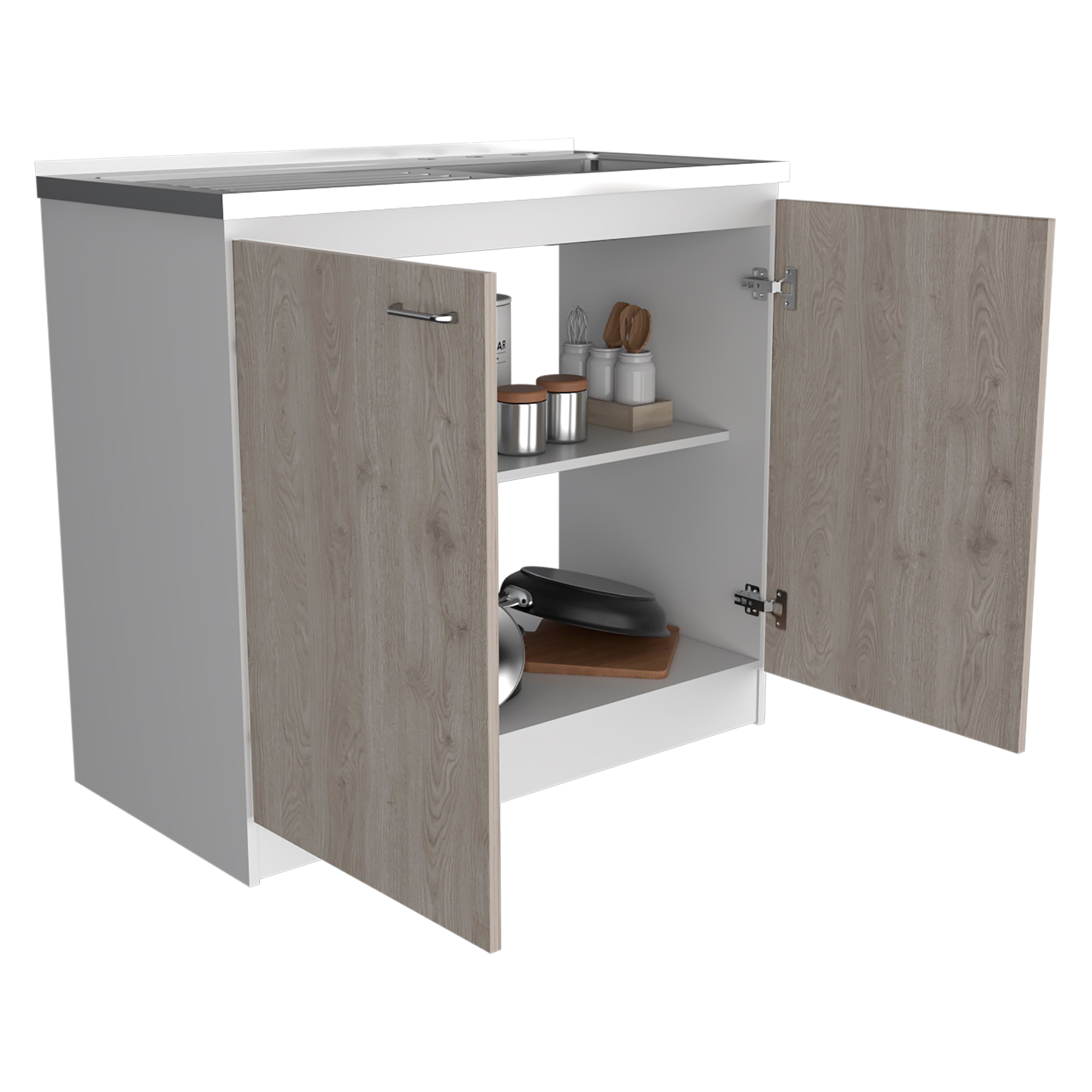 Rainlex 39" Freestanding Utility Sink Cabinet with Double Stainless Steel Basins, Soft-Close Doors