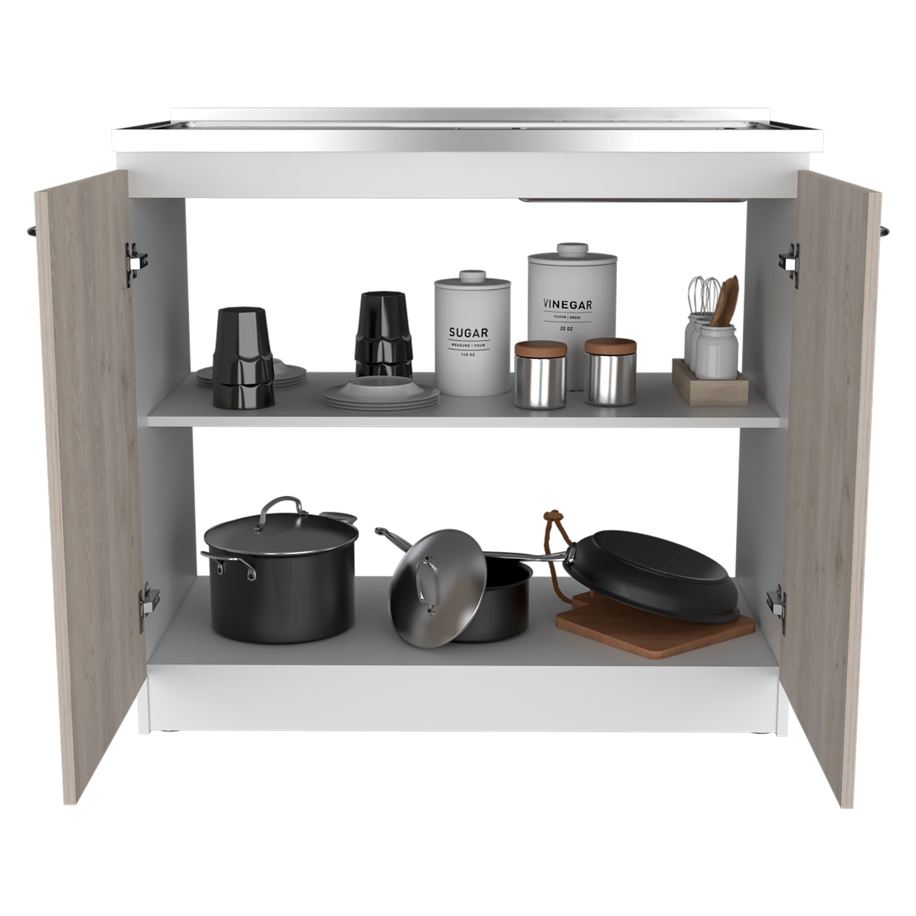 Rainlex 39" Freestanding Utility Sink Cabinet with Double Stainless Steel Basins, Soft-Close Doors