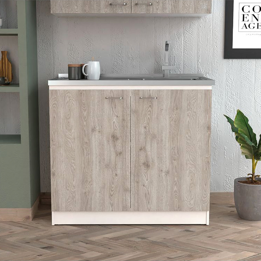 Rainlex 39" Freestanding Utility Sink Cabinet with Double Stainless Steel Basins, Soft-Close Doors