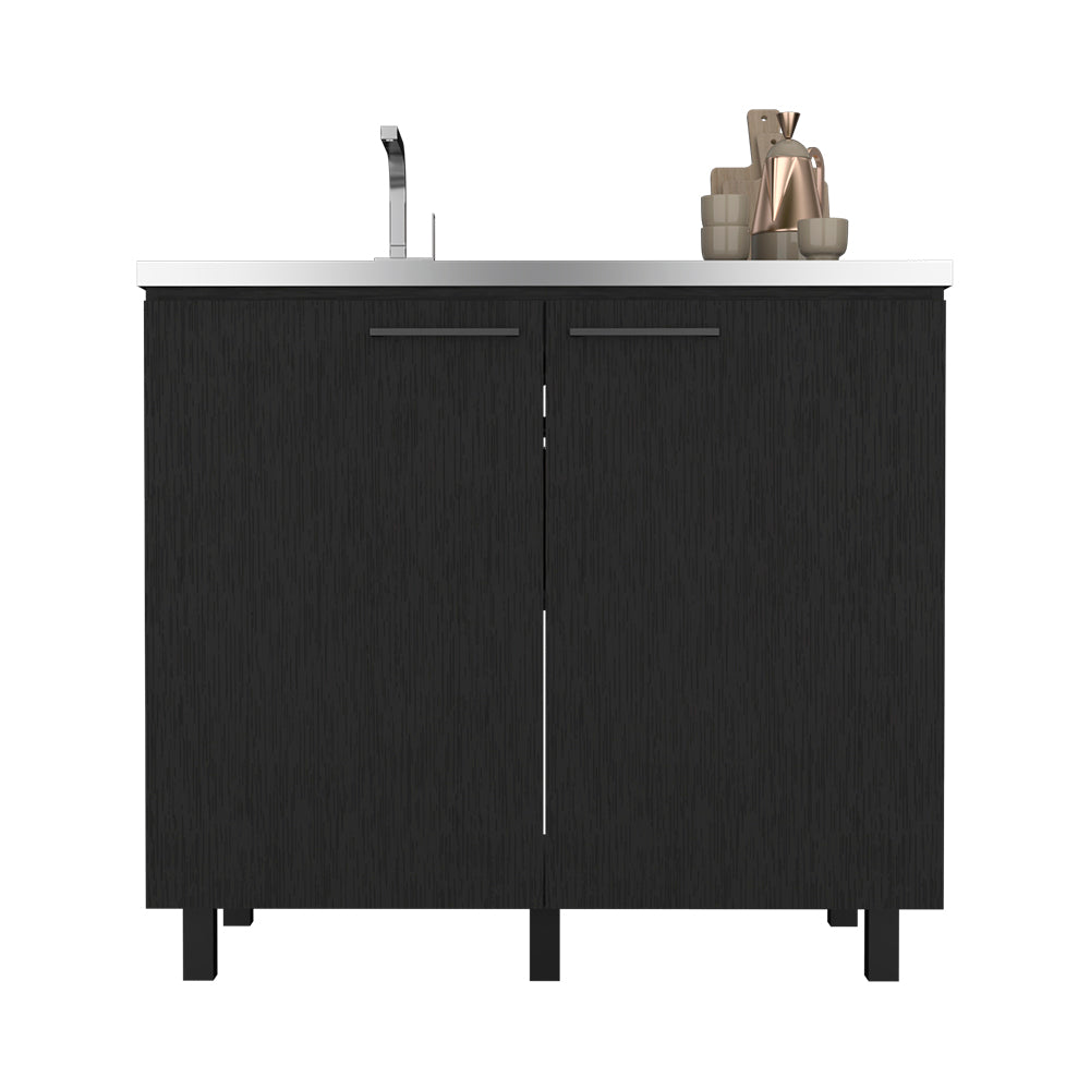 Rainlex Freestanding Utility Sink Cabinet with Double Doors & Shelves, Black