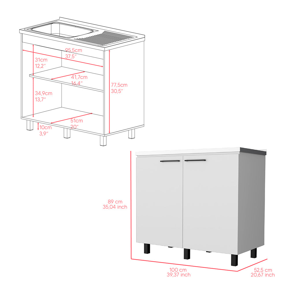 RAINLEX 39" Freestanding Utility Sink Cabinet with Double Basins & Soft-Close Doors (US05)