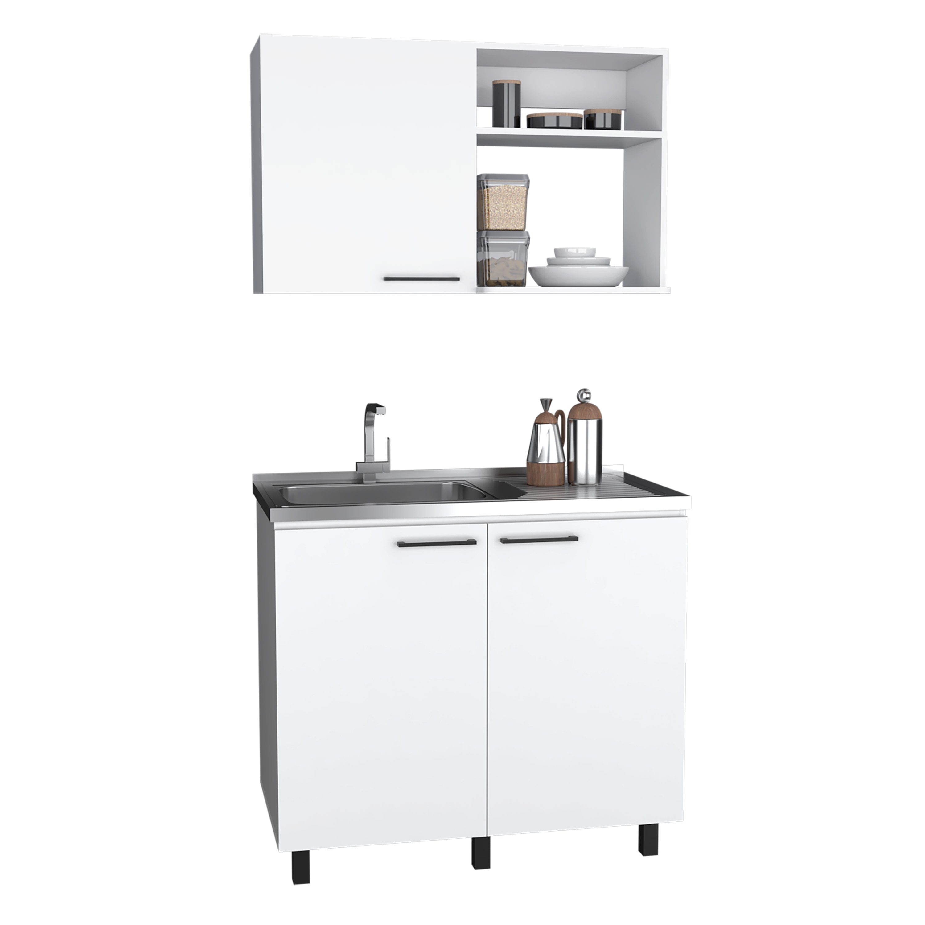 Rainlex 39" Freestanding Utility Sink Cabinet with Double Stainless Steel Basins, Soft-Close Doors