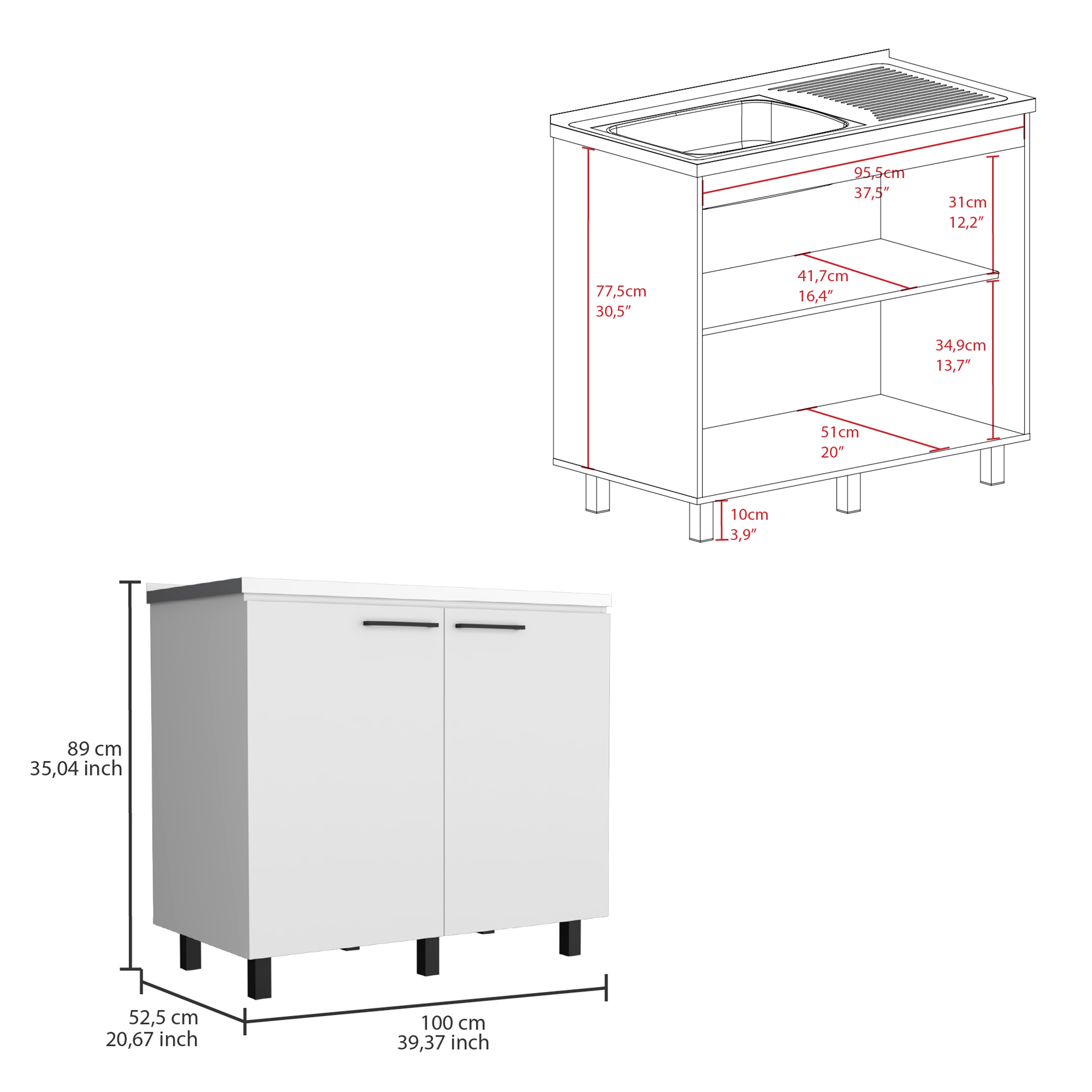 Rainlex 39" Freestanding Utility Sink Cabinet with Double Stainless Steel Basins, Soft-Close Doors