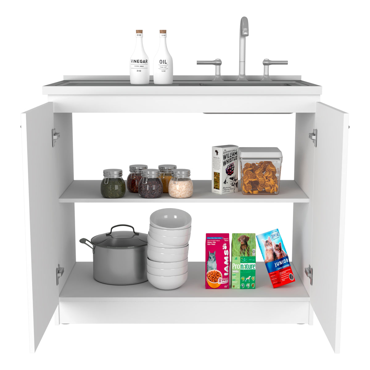RAINLEX Napoles 39" Utility Sink Cabinet with Stainless Steel Basin in White