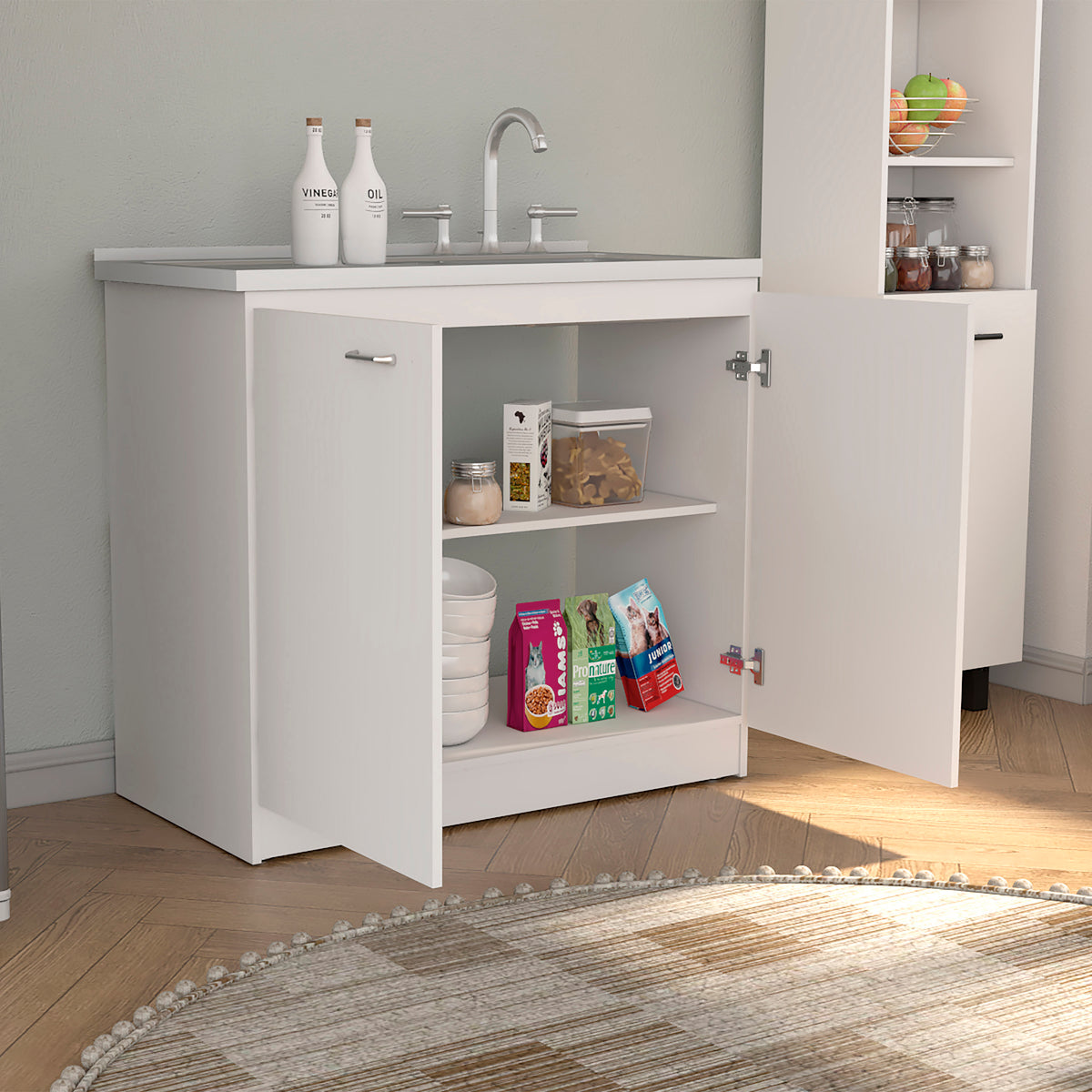 RAINLEX Napoles 39" Utility Sink Cabinet with Stainless Steel Basin in White