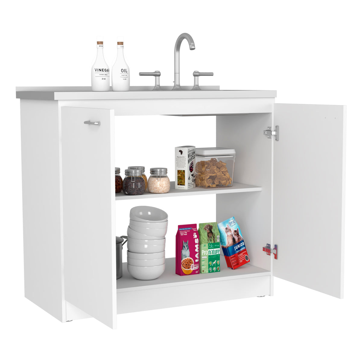 RAINLEX Napoles 39" Utility Sink Cabinet with Stainless Steel Basin in White
