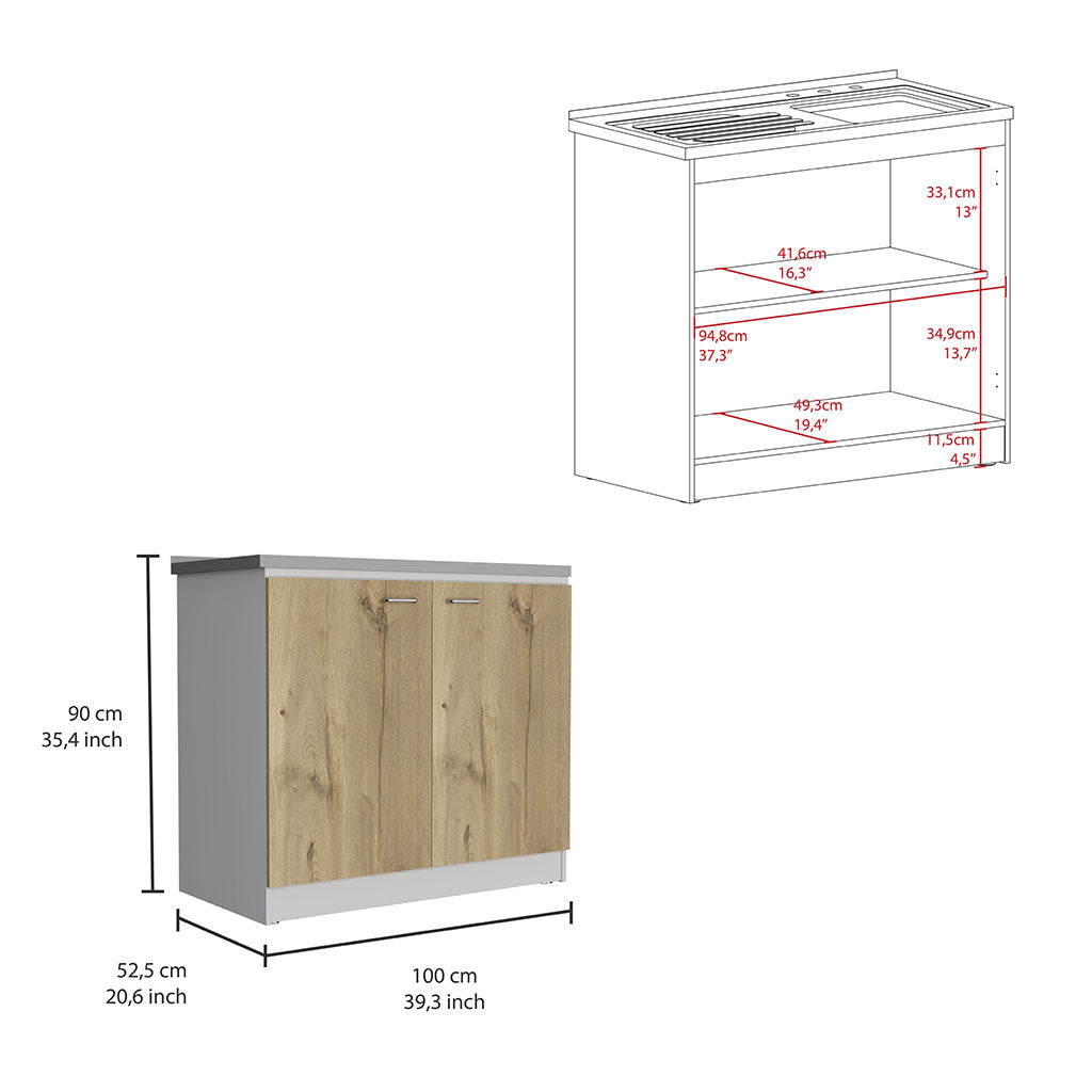 Rainlex Napoles 39" Utility Sink Cabinet with Stainless Steel Basin, White & Light Oak