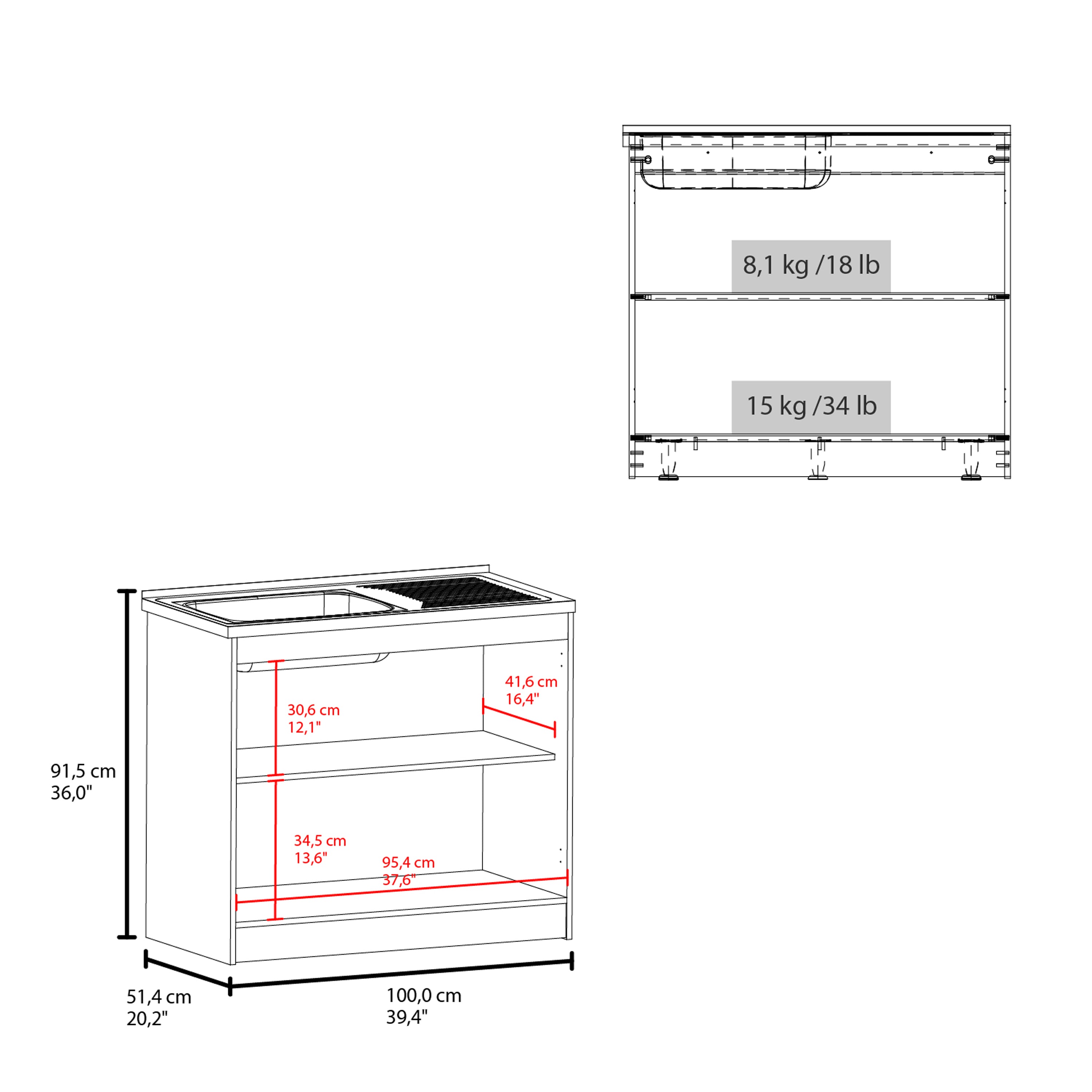 Rainlex Zurich 39" Utility Sink Cabinet with Stainless Steel Sink, White