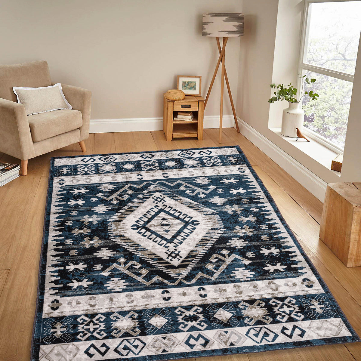 Rainlex 6' x 9' Vintage Persian Washable Area Rug, Blue/Black