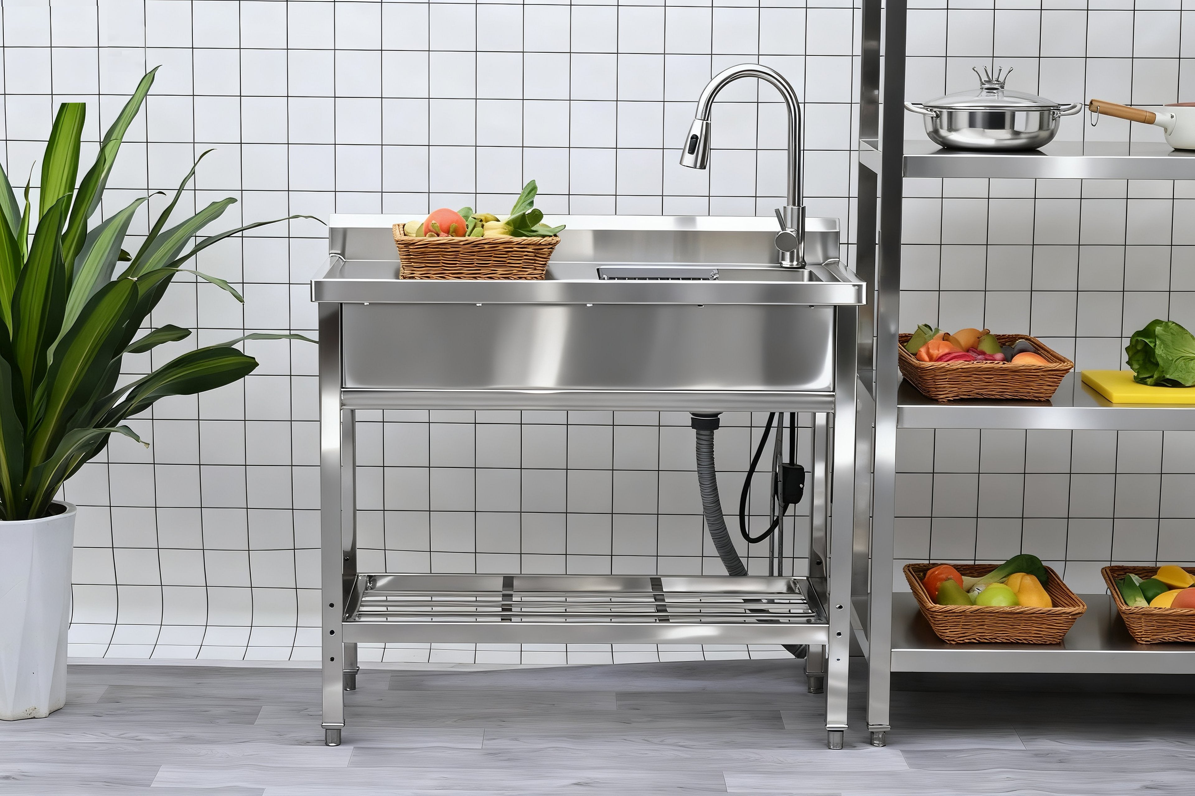 Rainlex 39" Freestanding Stainless Steel Utility Sink with Pull-Out Faucet
