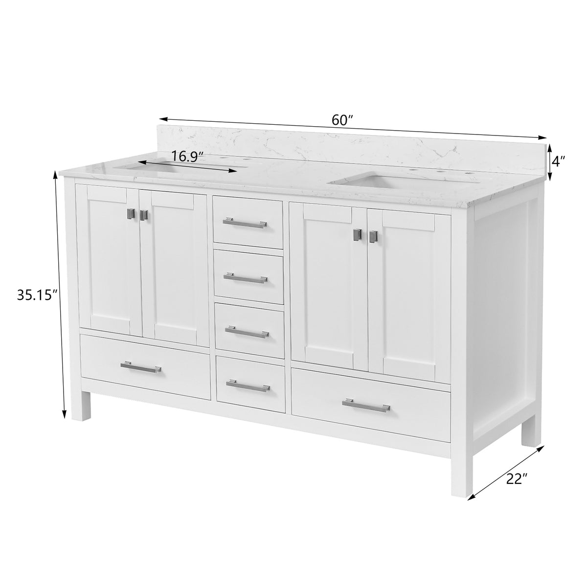 RAINLEX 60 in. Freestanding Double Sink Bathroom Vanity, Solid Wood