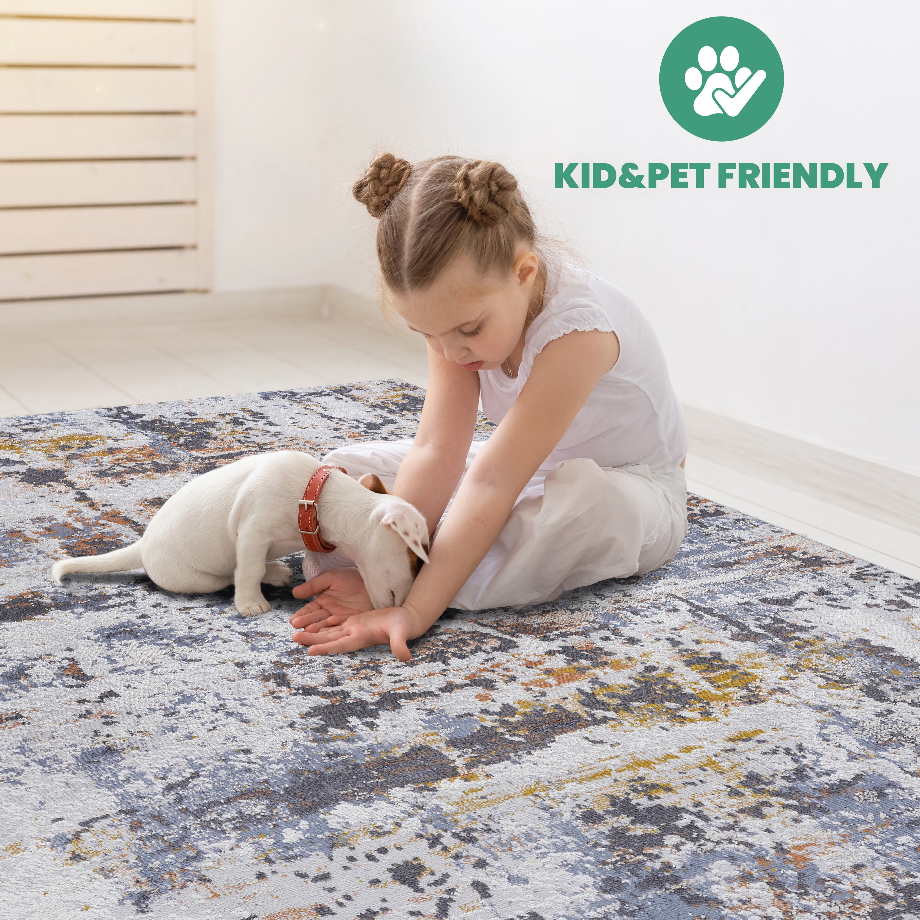 Rainlex 2X3 Ivory/Blue/Traditional Non-Shedding Living Room Bedroom Dining Home Office Stylish and Stain Resistant Area Rug