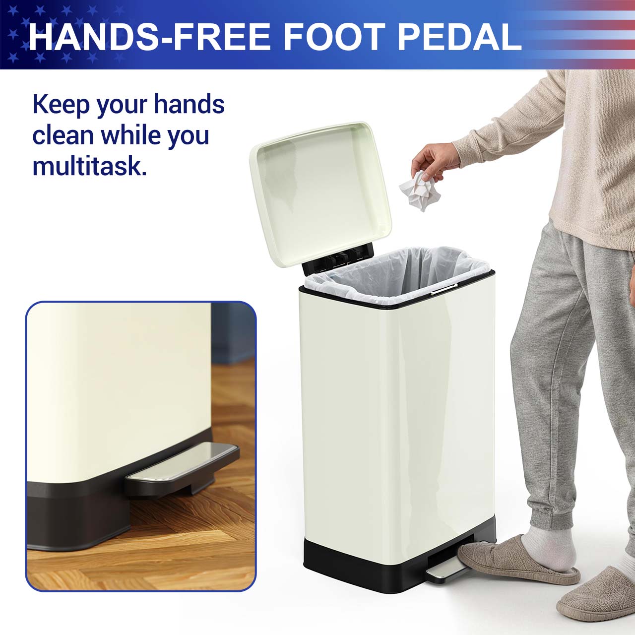 17 Gal. Stainless Steel Step Trash Can with Soft-Close Lid, Removable Inner Bucket, Detachable Wheels and Odor Control Slot RX-TB01-17