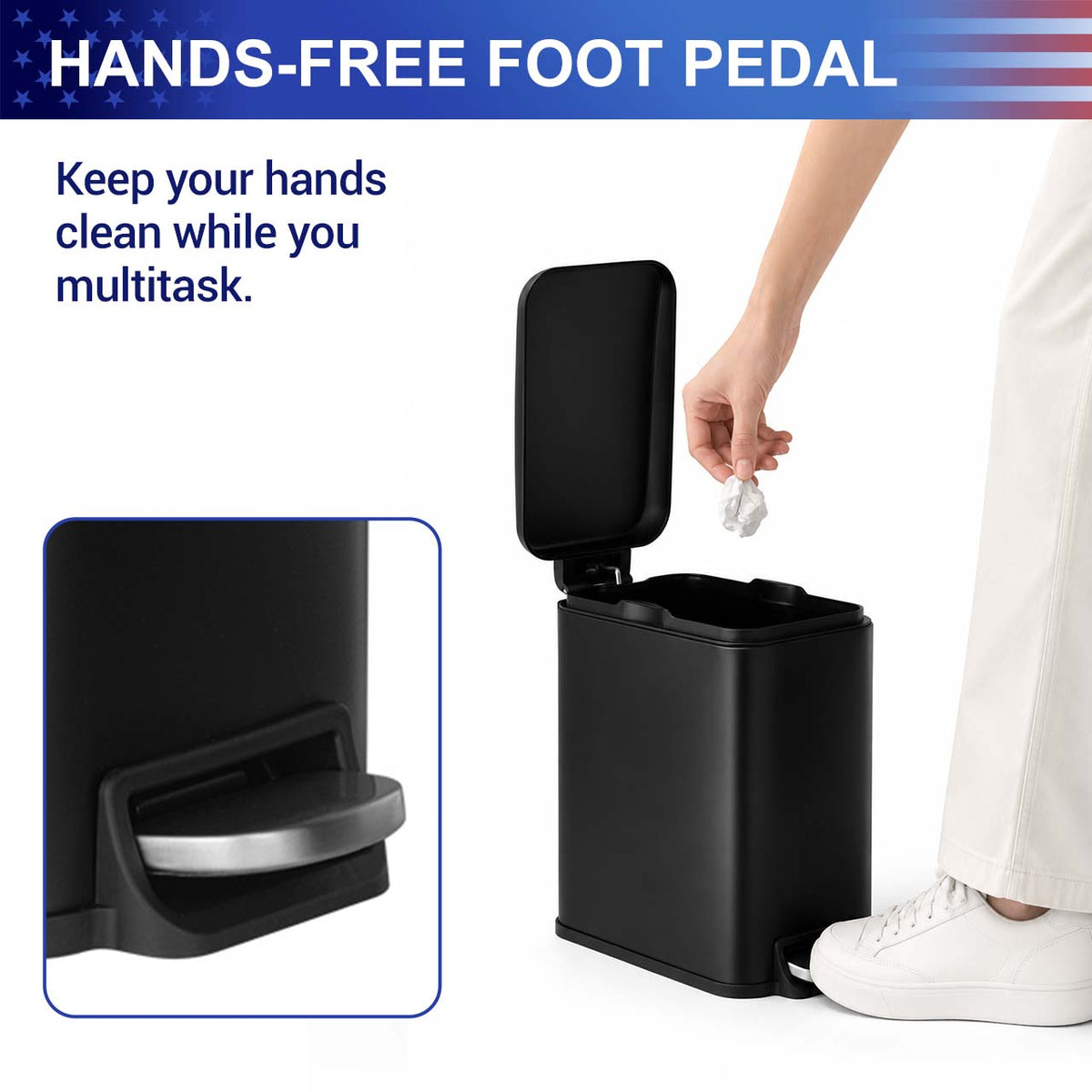 RAINLEX 6L / 1.6 Gal. Slim Steel Step Trash Can with Soft-Close Lid