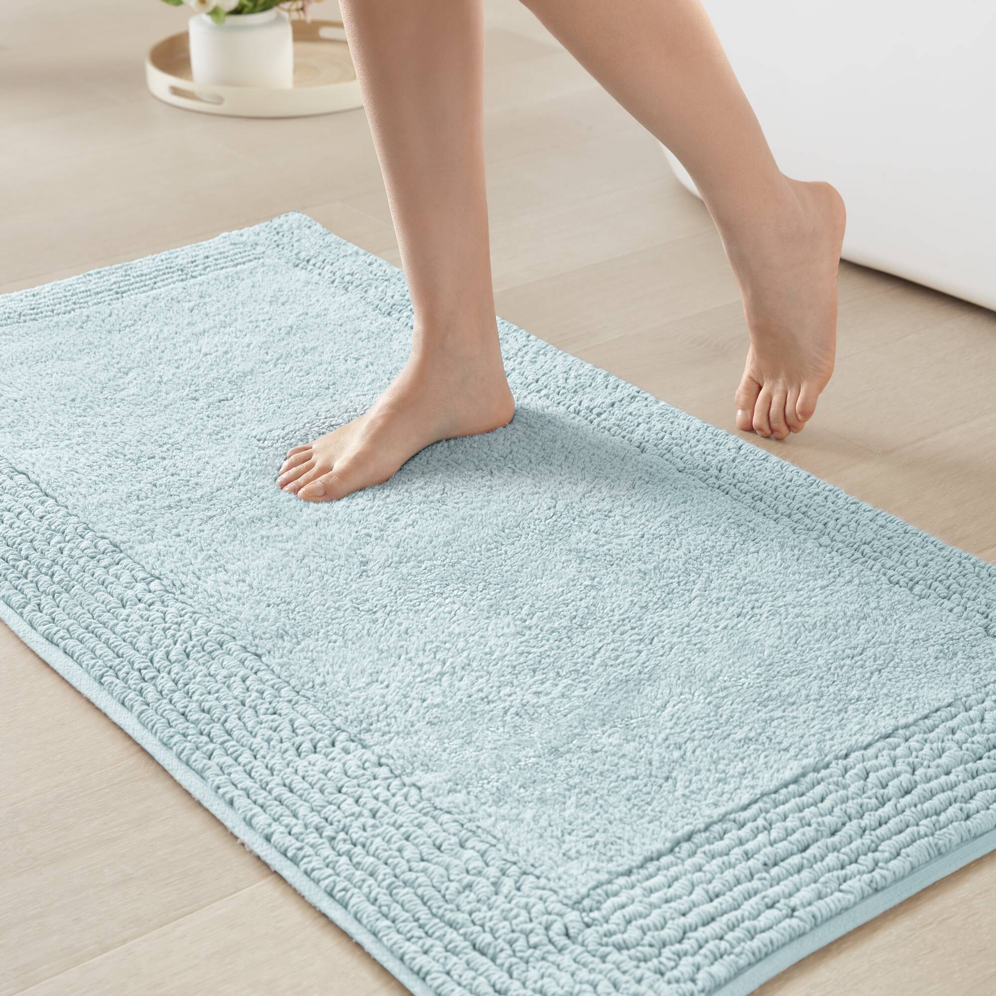 Rainlex 17" x 24" Reversible Cotton Bath Rug, Blue