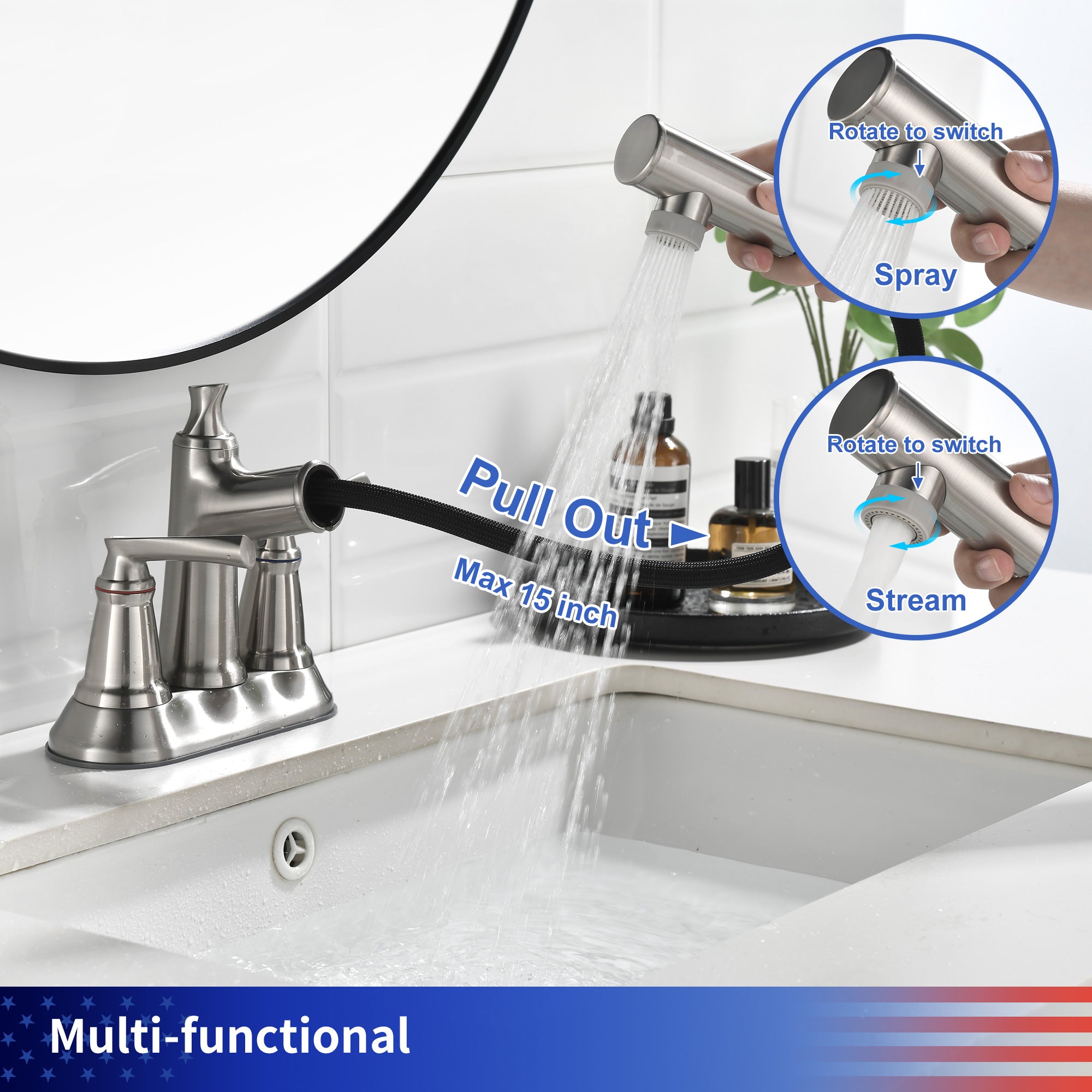 2-Handle Centerset Pull-Out Bathroom Faucet