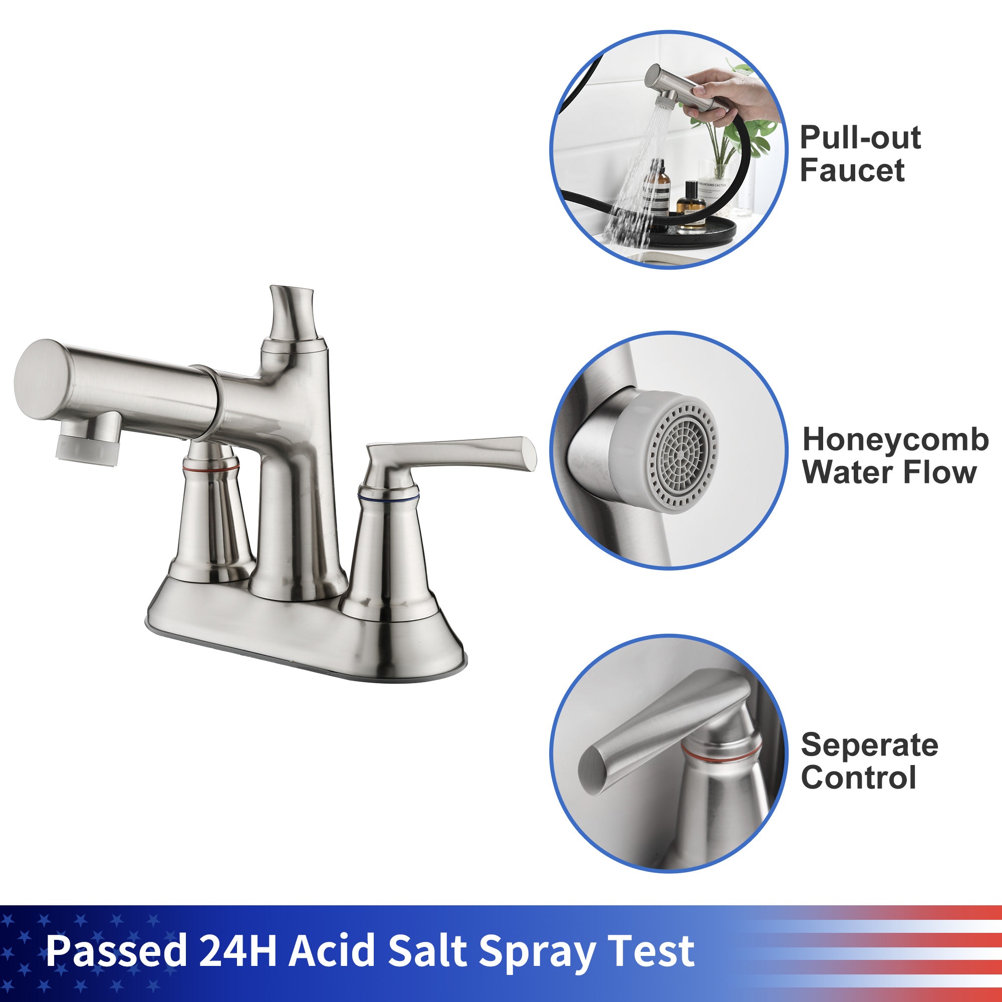 2-Handle Centerset Pull-Out Bathroom Faucet