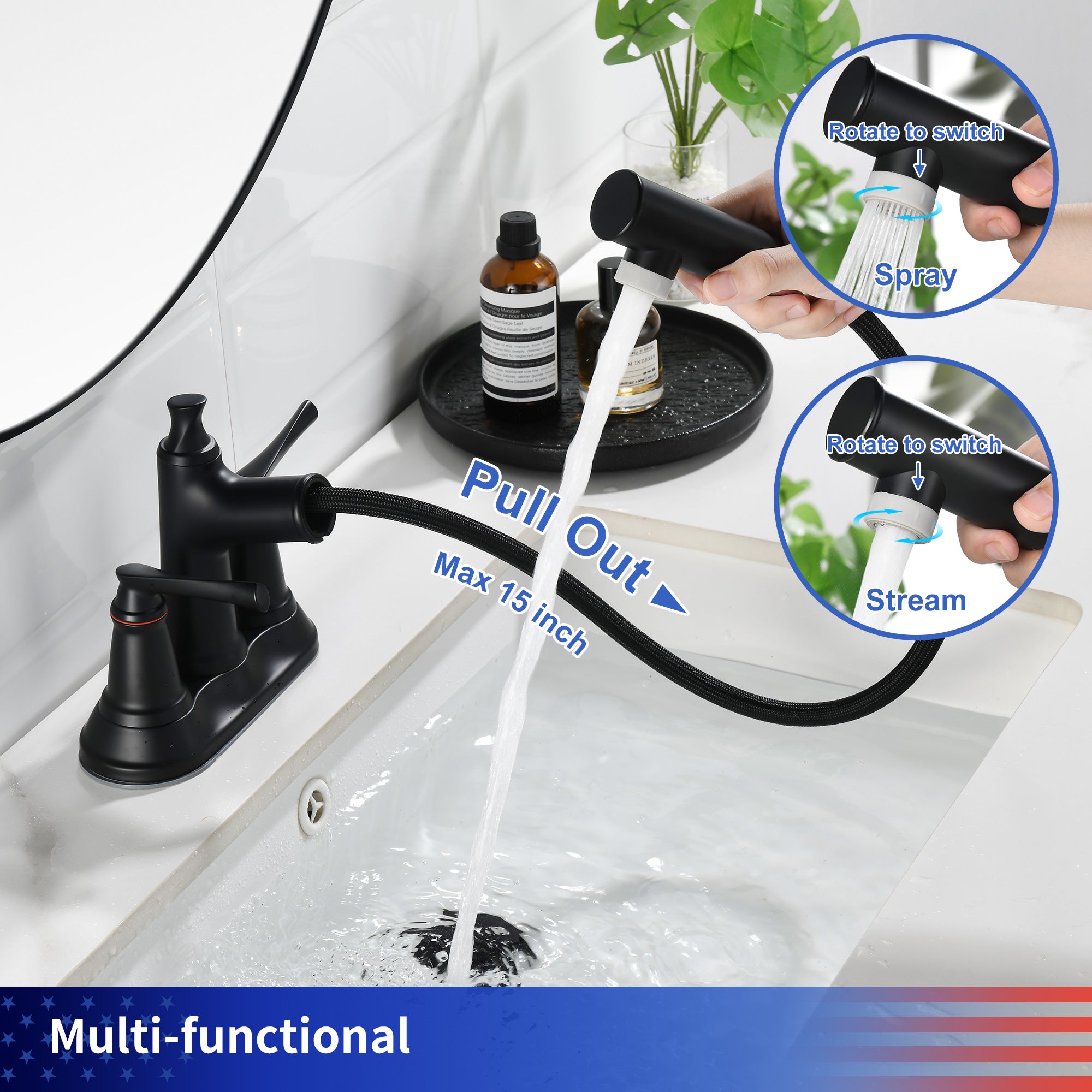 2-Handle Centerset Pull-Out Bathroom Faucet