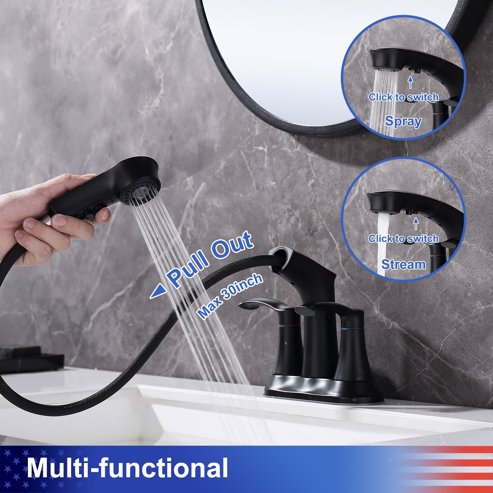 2-Handle Centerset Pull-Out Bathroom Faucet
