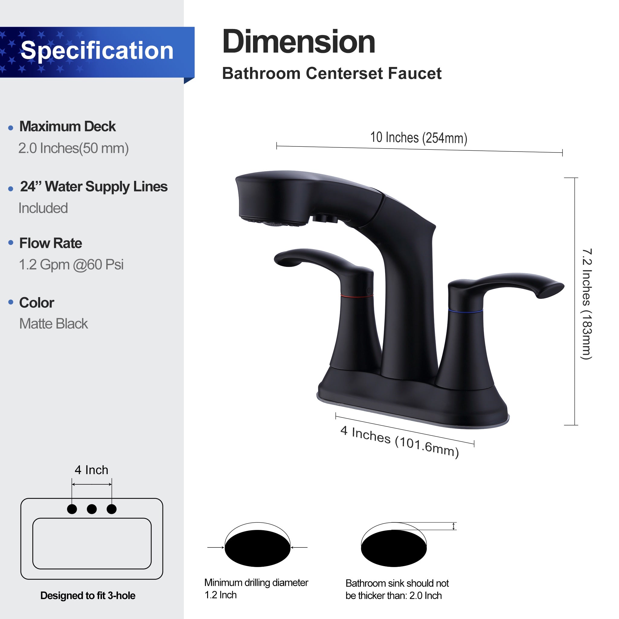 2-Handle Centerset Pull-Out Bathroom Faucet