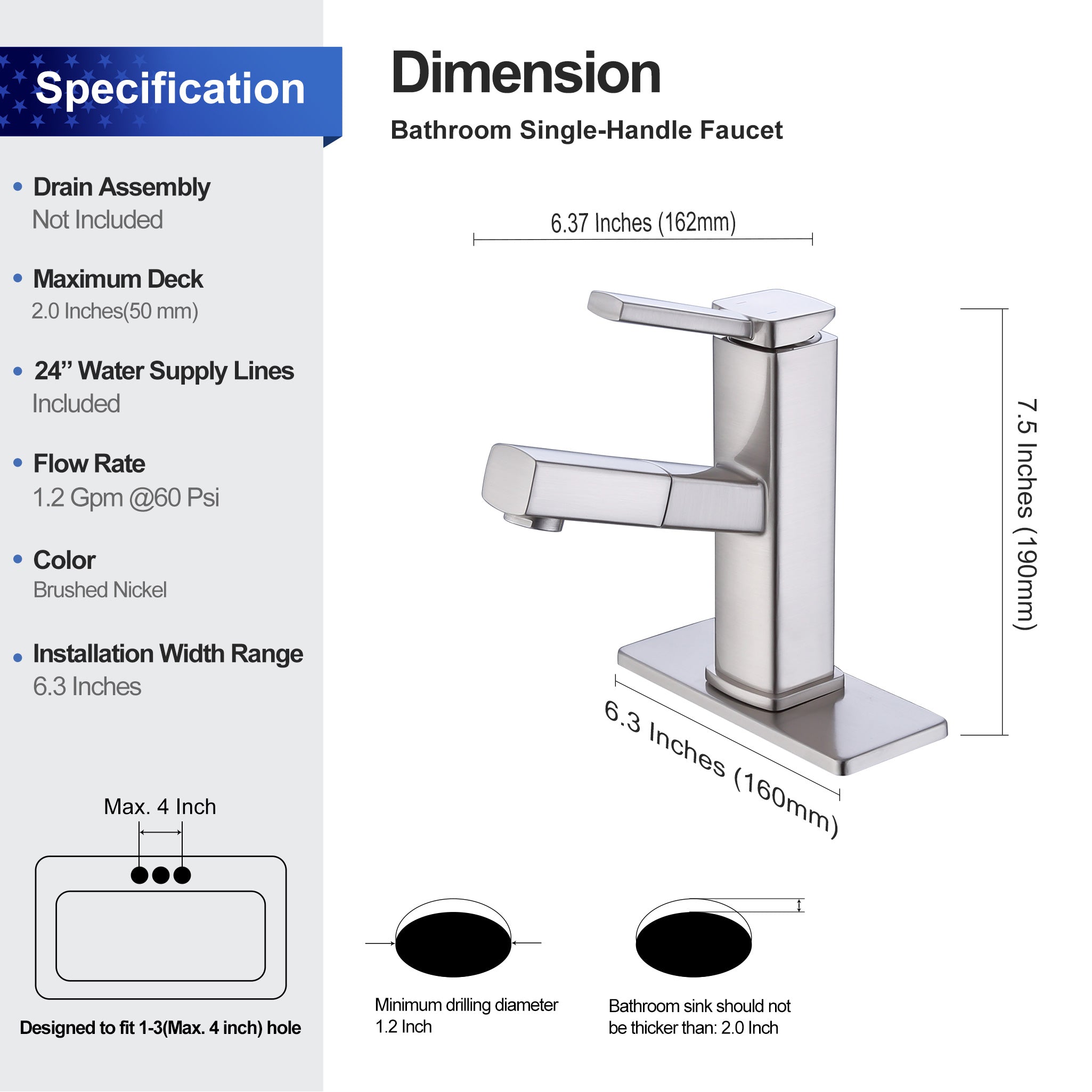 Specification | Dimension Bathroom Single-Handle Faucet
