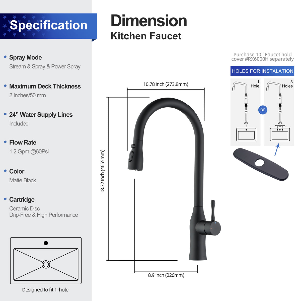 RAINLEX Single-Handle Pull-Down Kitchen Faucet (S6020)