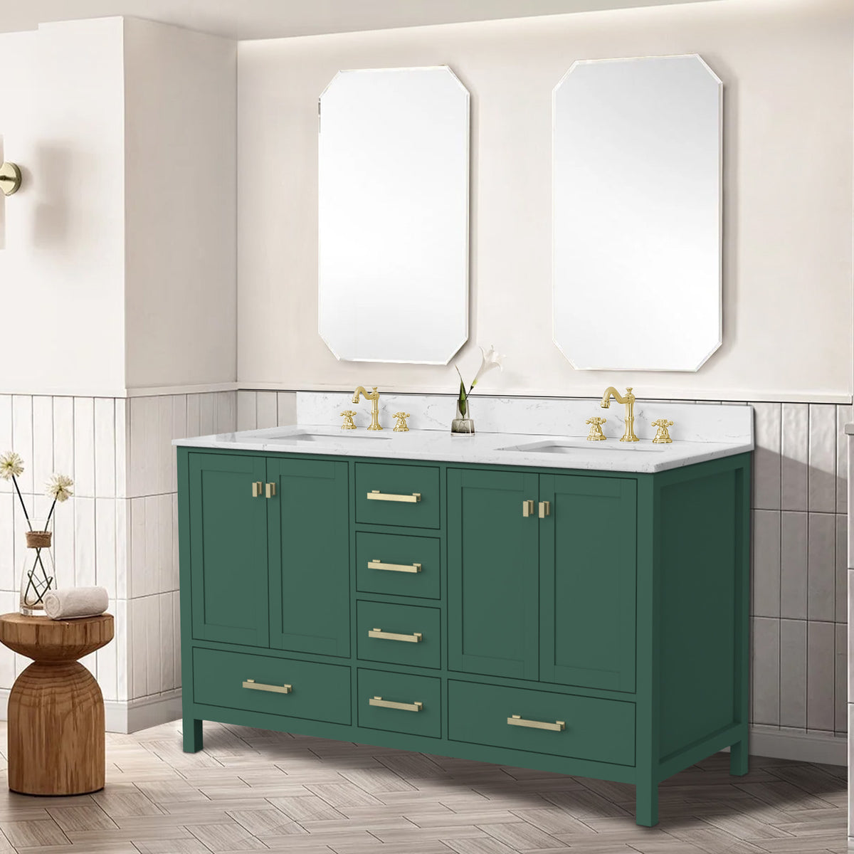 RAINLEX 60 in. Freestanding Double Sink Bathroom Vanity, Solid Wood