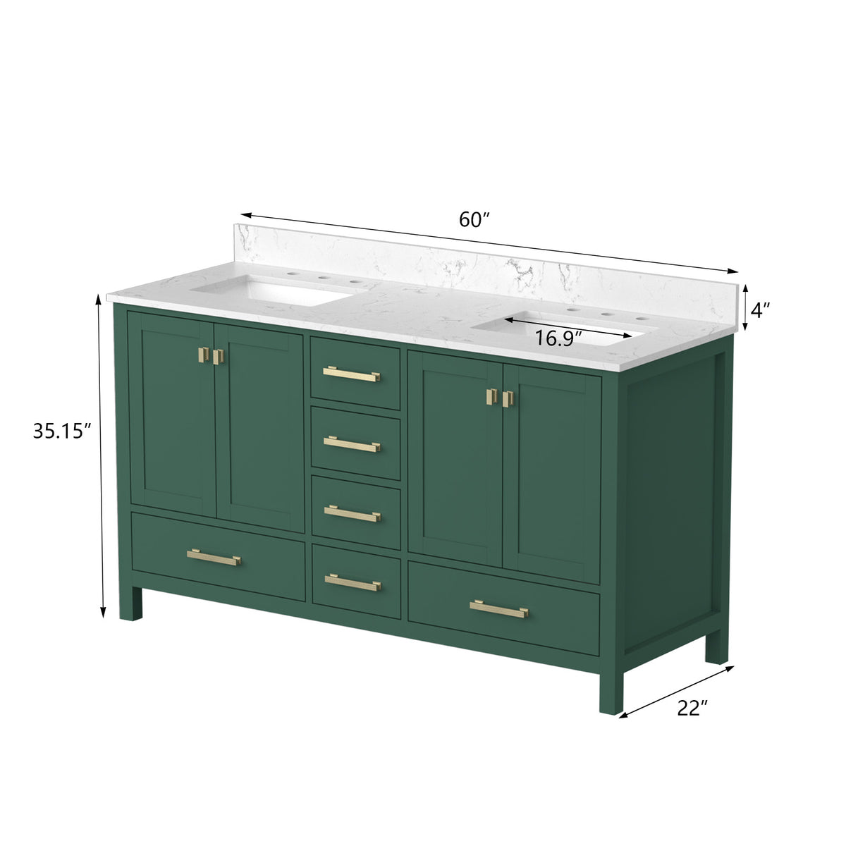 RAINLEX 60 in. Freestanding Double Sink Bathroom Vanity, Solid Wood