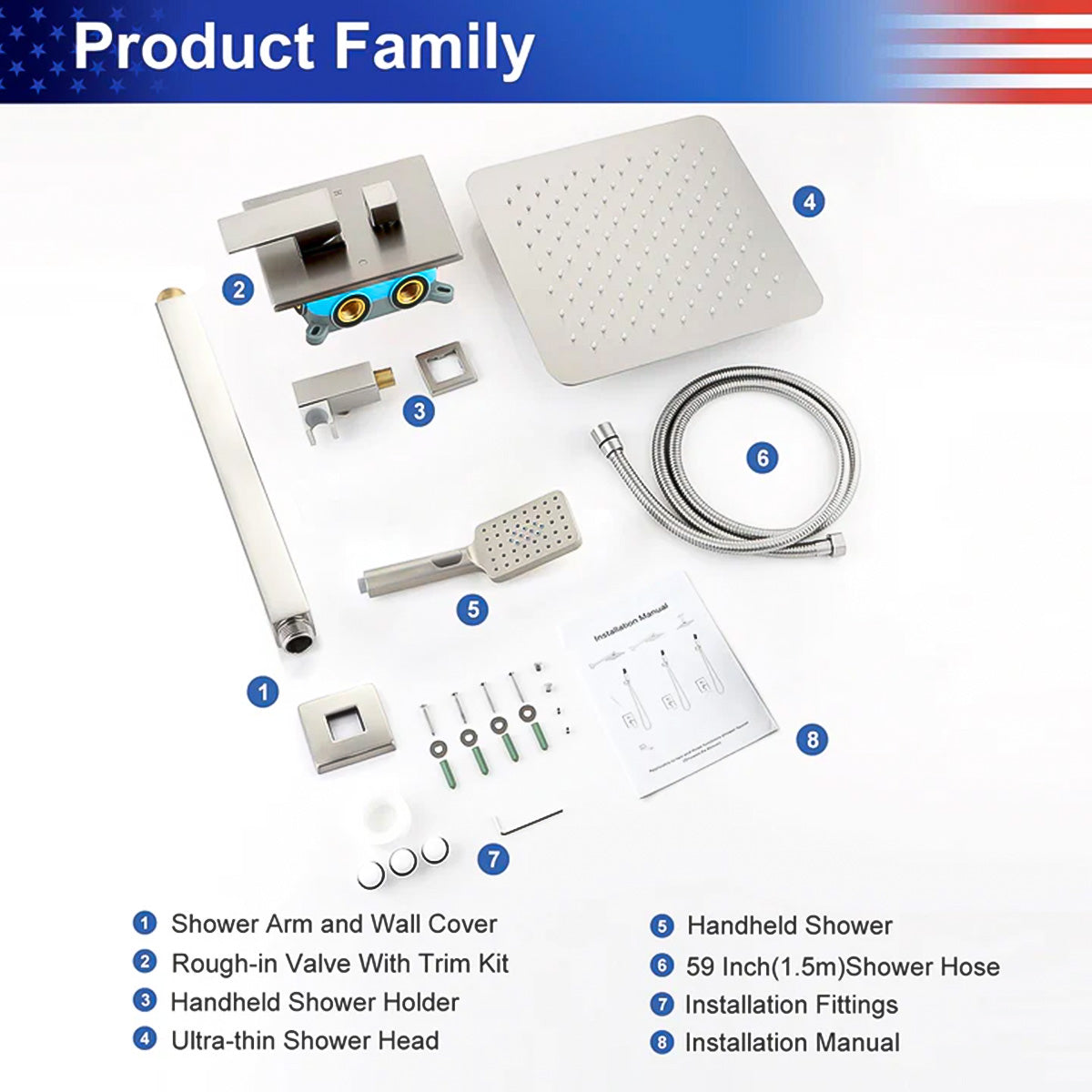 RAINLEX 12 in. Square 2-Way Ceiling-Mount Shower System with Rough-In Valve (S98105)