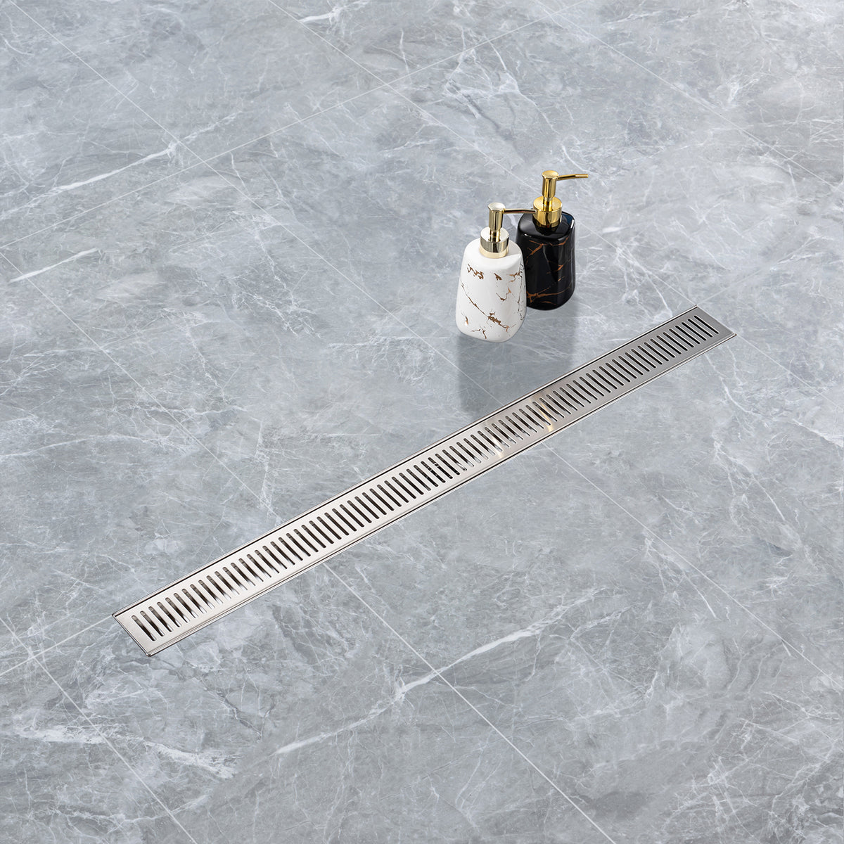 RAINLEX 32 in. Linear Grid Shower Drain in Brushed Nickel