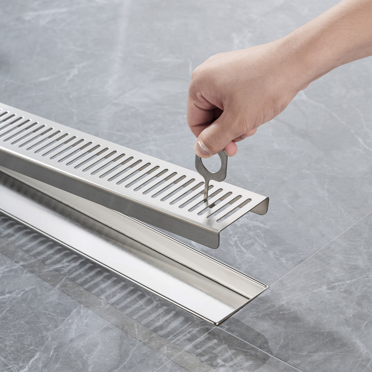 RAINLEX 32 in. Linear Grid Shower Drain in Brushed Nickel