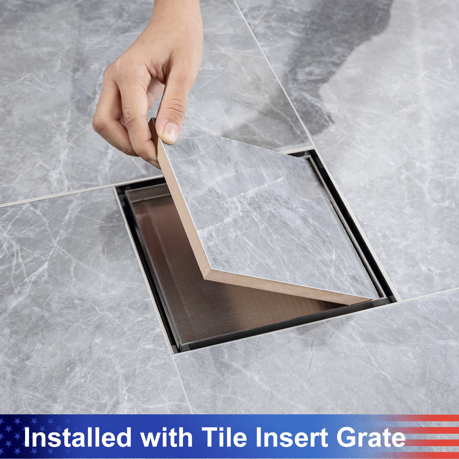 6" Square Grid Shower Drain, Matte Black
