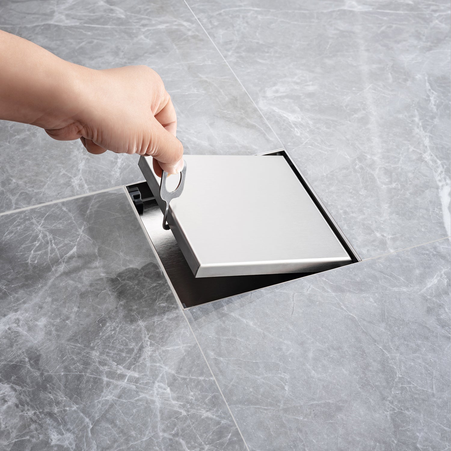 6" Square Grid Shower Drain, Matte Black