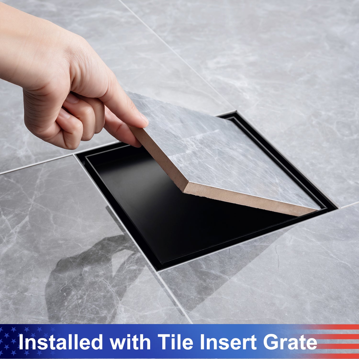 6" Square Grid Shower Drain, Matte Black