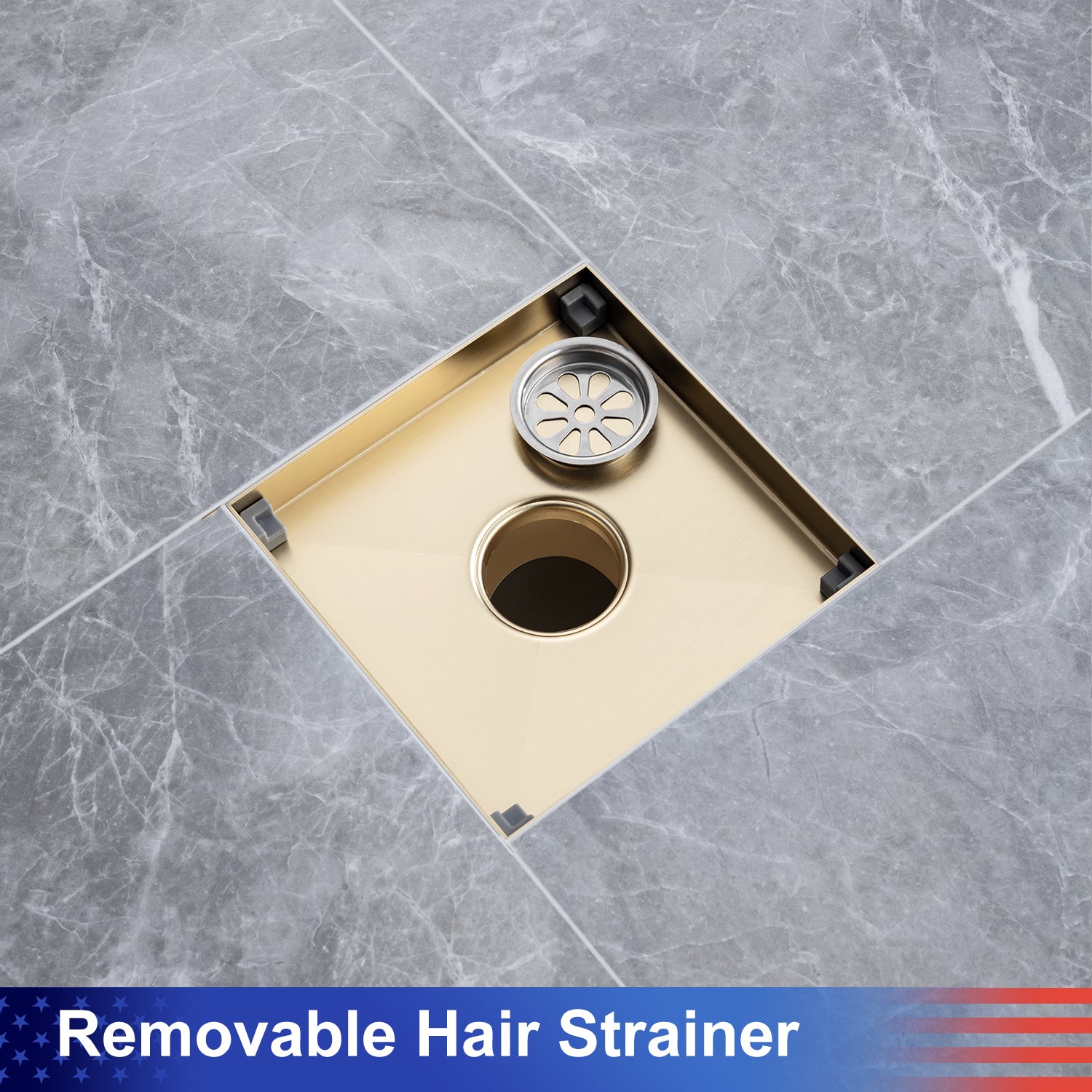 6" Square Grid Shower Drain, Matte Black